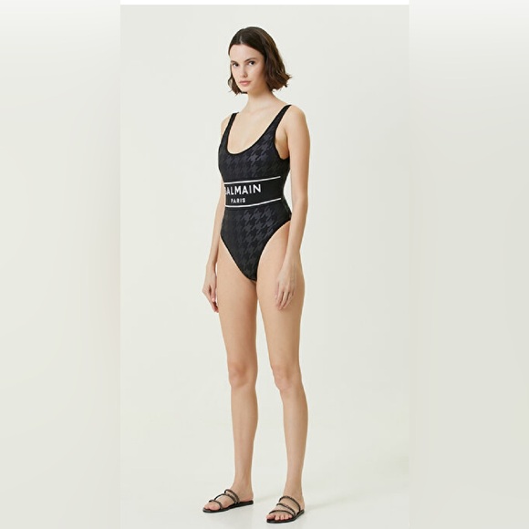 BALMAIN***Black Houndstooth One-Piece Swimsuit***Small $580 - Picture 4 of 10
